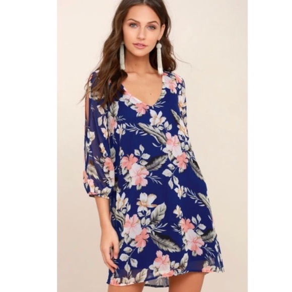 📦5/$50 Lulus Shifting Dears Floral Print Mini Dress in Royal Blue Size XS - Picture 1 of 11